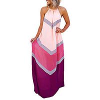 Off Shoulder Striped Maxi Dresses Women,Mosunx Clothing A Line Halter Neck Spaghetti Sleeveless Loose Hide Tummy Beach Office Long Dress (Small, Pink)