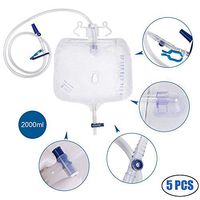 Urinary Drainage Bag,Fencia Large Capacity Center Entry Urinary Drainage Bag with Anti-Reflux Chamber,2000 mL Vinyl with 48" Drainage (5 Pack)