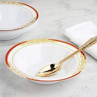 Efavormart 10 Pack | 12 oz Red Rim Round Disposable Soup Bowl With Gold Vine Design for Catered Events Weddings Parties Banquets