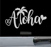 JS Artworks Aloha Heart Vinyl Decal Sticker Hawaii Surfing surf (Silver)
