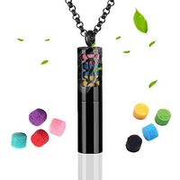 Vocheng 316L Stainless Steel Essential Oil Container Pendant Necklace Black Diffuser Necklace Aromatherapy Locket Jewelry Whistle Necklace Men/Women Gift (Black Style F)