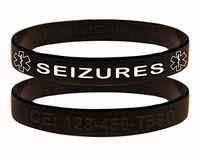 Custom Seizures ID Bracelet Wristbands - 2 Pack - Black - 7 Inches - Youth