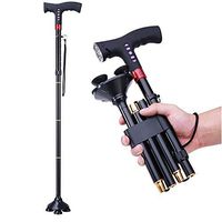 JERKEY Folding Walking Cane with LED Light,Pivoting Quad Base,Adjustable Walking Stick with Carrying Bag for Man/Woman