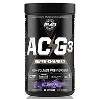 PMD Sports ACG3 Supercharged - Pre Workout - Powerful Strength, High Energy, Maximize Mental Focus, Endurance and Optimum Workout Performance, Concentrated Drink Mix - Wild Grape (60 Servings)