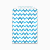 Blue Chevron Stripes on White Middy Bitty Flat Paper Bags 5 X 7 1/2 Inches Set of 25 Bags