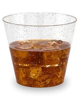 100 Silver Glittered Clear Hard Plastic Cups | 9 oz. Fancy Disposable Tumblers (100-Pack) by Bloomingoods