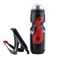 Water Bottle,Fydun 650ml Sports Water Bottle with Bicycle Holder Cage Bracket for Cycling Mountain Bikes(Black+Red)