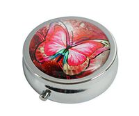 XingBoo Custom New Hot Round Silver Medicine Tablet Pocket Travel Pill Case Vitamin Glass Decorative Box (Butterfly)
