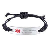 Supcare Custom Engraved Medical ID Bracelet Stainless Steel with Adjustable Woven Band, Personalized Emergency Bracelet Jewelry for Women/Girls/Boys