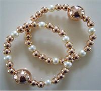 Queasy Beads® ~ Two (2) Authentic Stylish Motion Sickness Bracelets in Radiant Rose Gold ~ Genuine, High Quality Rose Gold and Swarovski Crystal Pearls for Fashionable Nausea Relief