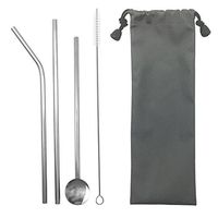 Yatnchan 3 Set 304 Stainless Steel Metal Straws Drinking Reusable,Juice Spoon Straw for Drinking Cold Bevarage,Sipping Cocktail,Coffee,Ice Tea,etc