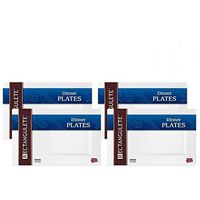 [40 Count - 13.5 Inch Plates] Rectangulete Designer Tableware Premium Heavyweight Plastic White Color Rectangle Dinner Plates With Border, Party & Wedding, Event Plate, Disposable Dishes