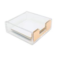 MEI YI TIAN Clear Acrylic Gold Self-Stick Note Pad Holders Memo Note Cube Holder Dispenser 3.5x3.3 Inch for Office Home Schools Desk Supplies (Gold)