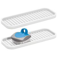 mDesign Silicone Kitchen Sink Storage Organizer Holder Tray for Sponges, Soaps, Scrubbers - Ribbed Base, Quick Drying, Waterproof, Non-Slip Durable, 2 Pack - White