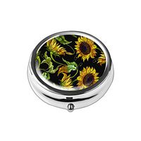 Pill Box - Lizimandu Compact 3 Compartment Medicine Case, Pill Box for Pocket or Purse (1-Sunflower)