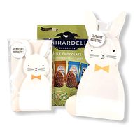 Easter Bunny Tableware Party Set with Napkins, Plates, and Ghirardelli Milk Chocolate Caramel Bunnies and Eggs (3 items)