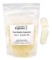 Capsules Express- Size 2 Clear Empty Gelatin Capsules 500 Count - Kosher and Halal Certified - Gluten-Free Pure Bovine Gelatin Pill Capsule - DIY Powder Filling