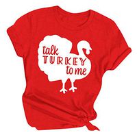 QIUUE Unisex Thanksful Turkey Letter Printed Tunic O-Neck Short Sleeve T-Shirts Tops Lightweight Sweatshirt Pullover S~3XL Red