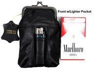 2pc Lot Unisex Soft Leather Cigarette Case Pouch Fit 100's 100mm 84s with Ligher Pocket - BLACK