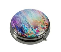 Luxcase Custom Stainless Steel Round Glass Gun Silver Pill Case Pocket Medical Tablet Holder Decorative Box (Beautiful Elephants with Flowers) (Abstract Floral Watercolor Painting)