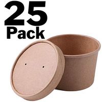 Electronix Express 25 Pack Disposable 8 oz Soup Cup Containers with Vent Hole Lids - Holds Eight Ounces of Hot or Cold Liquids - Takeout/to-Go Bowls (Brown)