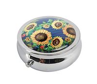 Glasscase Sunflowers Custom Glass Silver Stainless Steel Pill Case Medicine Vitamin Organizer Holder Case