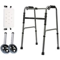 Walking Frame Folding Lightweight Aluminium Walker with 2 Wheels -8 Levels Adjustable Height Non Slip Crutches Limited Mobility Aid Handicapped Disabled Users Forearm Support Walker
