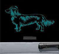 JS Artworks Long haired Dachshund Vinyl Decal Sticker (Teal)