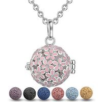 INFUSEU Lava Rock Stone Aromatherapy Essential Oil Diffuser Necklace Poetic Pink Enameled Daisy Flower Fragrance Jewelry