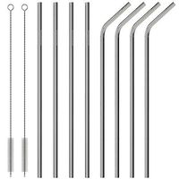 MalloMe Reusable Metal Straws Stainless Steel Straw – Drinking Curved & Straight Long Reuseable Dishwasher Safe for 30 oz Large Tumbler Drinks Plastic Free Silver Accessories
