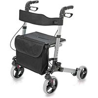 HealthSmart Rollator Walker with Seat and Backrest, Adjustable Handle Height, Removable Storage Bag and a Durable Lightweight Frame That Easily Folds While Supporting up to 300 pounds, Titanium