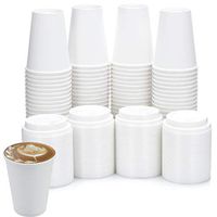[100 Pack - 12 oz.] White Paper Coffee Cups & Lids - Disposable Hot Cups with Plastic Lids for Hot Drinks