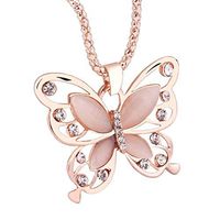 QIUUE Women Butterfly Necklace Rose Gold Opal Butterfly Charm Pendant Long Chain Necklace Jewelry Sweater Chains (Gold)