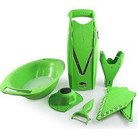 Swissmar Borner V-7000 V-Slicer 8 Piece Set with 3 Blade Inserts, Oval Slicing Bowl and 6-in-1 Peeler, Green