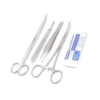 WDL 4 PCS Premium Grade CARMALT Forceps Curved 6.25" + METZENBAUM Scissors 7" Curved + ADSON Tissue Forceps 1X2 Teeth 4.75" + Scalpel Handle #3 with 5 Blades #15