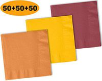 150 Beverage Napkins, Autumn Orange, Sunshine Yellow, Burgundy - 50 Each Color. 2 Ply Paper Cocktail Napkins. 5" Folded, 10" Unfolded.