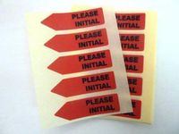 Minilabel 125 X Red Alert Arrow Labels , Please Initial , Removable Low Tack Stickers For Documents, Letters Or Contracts