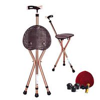 Folding Cane Seat Combo 400 lbs Capacity Portable Cane Stool Handy Folding Crutch Chair Seat 3 Legs Height Adjustable Heavy Duty Thick Aluminum Walking Stick Tall Unisex for Elderly Travelon Brown