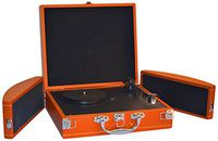 Bluetooth Compatible Briefcase Vintage Turntable - Retro Record Player Speaker System w/ Fold Out Speakers, Convert Vinyl to Digital MP3, Built-in Battery, Phono USB, AUX RCA - Pyle PVTTBT8OR (Orange)