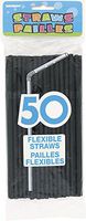 Flexible Plastic Drinking Straws, Black, 50ct