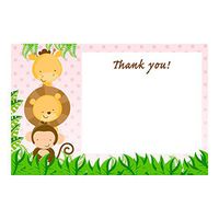 30 Blank Thank You Cards Notes Pink Jungle Baby Shower Girl Kids Birthday + 30 White Envelopes