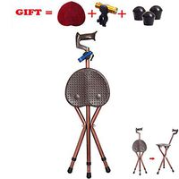 PLLP Medical Rehab Chair, Wheelchair,Folding Cane Seat Adjustment Height Aluminum Walking Stick Lightweight Massage Elderly Crutches with Lighting and Seat Cover