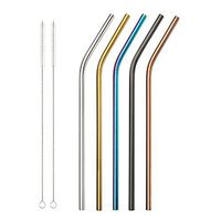 5 Different Colored Bent Stainless Steel Straws for 20oz Stainless Tumblers Ramblers, FDA-Approved, 8.5" Long, 2 Free Cleaning Brush Included