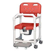 IPU ELT817 P FRLB Elite Shower Chair Commode with Footrest and Lap Bar for use Over existing Toilet, Bedside, and in The Shower (Red)