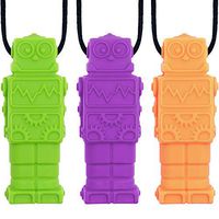 Panny & Mody Robot Sensory Chew Necklaces(3 Pack),BPA Free Silicone Pendant Chewable Jewelry, Reduce Chewing Biting Fidgeting for Autistic, ADHD, SPD, Oral Motor Children, Kids, Boys and Girls