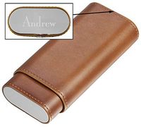 Personalized Visol Naturale Brown Leather Cigar Case with Free Laser Engraving