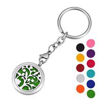 HOUSWEETY Aromatherapy Essential Oil Diffuser Key Chain - Stainless Steel Locket Keychain,11 Refill Pads(Engraving)