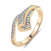 Slendima Fashion Rhinestone Inlaid Ring Women Party Wedding Proposal Jewelry Slim Band Golden US 10
