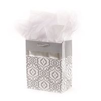 Hallmark 9" Medium Silver Gift Bag  (Scroll) with Tissue Paper for Valentines Day, Holidays, Weddings, Anniversary, Engagements and More