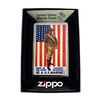 Zippo Custom Lighter - Brushed Chrome US Marine Corps Enlist Faithful Military American Flag